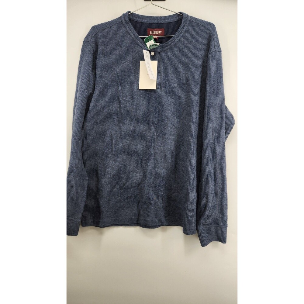 Alesbury‎ Men's Navy Blue Large Mini Rib Waffle Henley Shirt NWT Long Sleeve